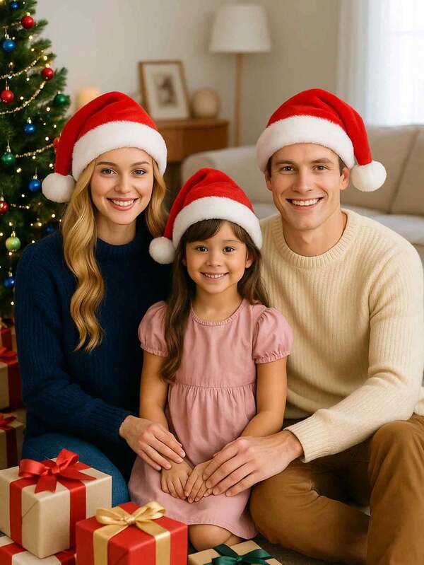 1 pieza Gorro de Papá Noel de terciopelo para niños y niñas, accesorio para fiesta de Navidad y Año Nuevo, gorro rojo de Papá Noel, decoración navideña, regalo de Navidad, disfraz de fiesta, peluche esponjoso, decoración del hogar, talla grande