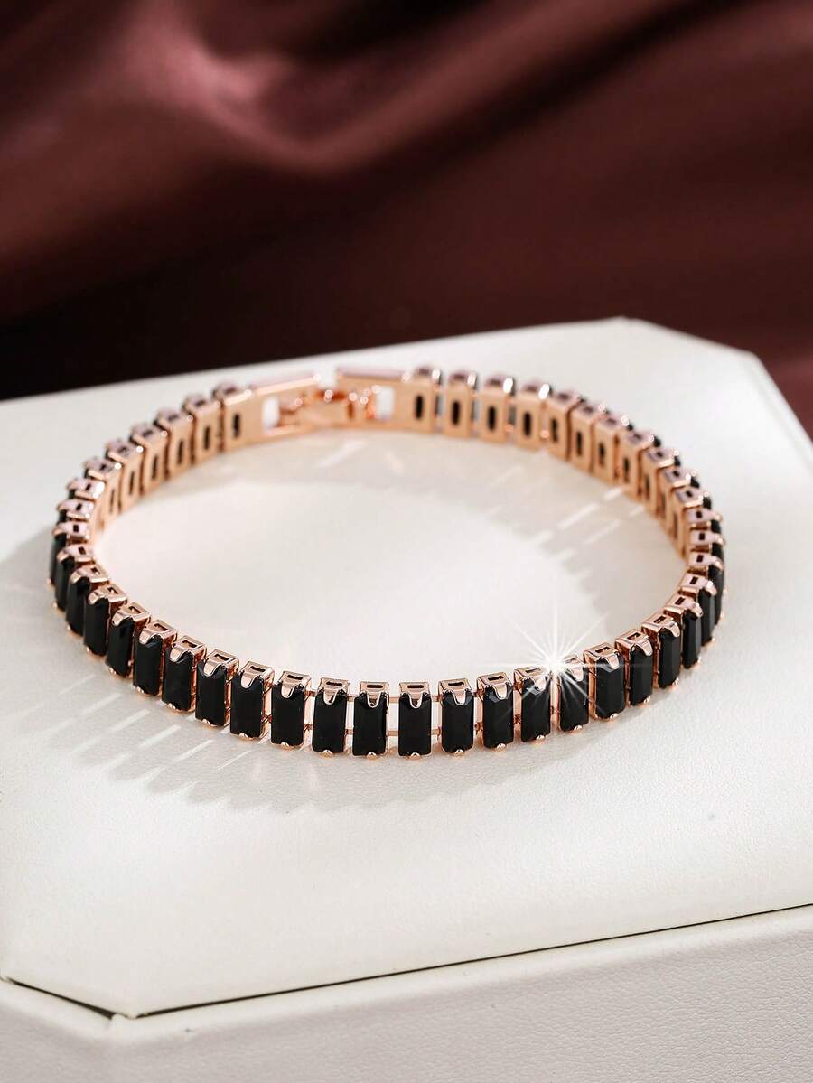 Luxury Style Black Rectangular Zirconia Bracelet Tennis Multicolor Bracelet Female Hand Jewelry Gift