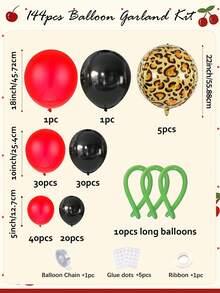 144pcs Leopard Print Cherry Birthday Decoration Balloon Garland Arch Kit, Assorted Size Red & Black Latex Balloons, Cheetah Print Foil Balloons Perfect For Birthday Decor, Wedding, Bachelorette Party, Baby Shower, Girls Night Out - Multicolor - View 10