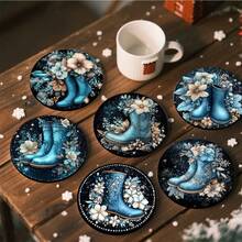 1 set/4 buc/6 buc/300 buc cizme albastre cu model de flori și stele, suporturi pentru pahare de noroi cu diatomee, suporturi pentru cafea, decorațiuni multi-ocazie pentru casă și restaurant, cadouri zilnice, decorațiuni de masă, decorațiuni zilnice, decorațiuni pentru petreceri tematice