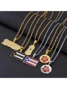 1pc PR Puerto Rico Pendant Necklaces For Women Girls Stainless Steel Hawaii Guam Guadeloupe Mayotte Hibiscus Flowers Jewelry
