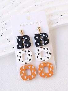 1pair Halloween Ghost Printed Acrylic & Polymer Clay BOO Earrings, Fun And Cute Party Ear Accessories, Holiday Gift