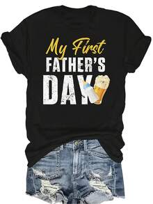 Camiseta para el Primer Día del Padre de Nuevo Papá, para Mujer y Unisex, de Verano, Casual, Transpirable, de Personalidad, Cuello Redondo, Manga Corta, Ropa de Calle, Versátil, Adecuada para Adolescentes y Adultos - Negro - Ver 1