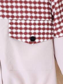 Girls' Plaid Print Patchwork Collar Casual Jacket, Autumn - Camel - View 4