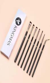 KINGMAS 7pcs Eyeliner Brush Set, Angled Flat Gel Eye Liner Makeup Brushes, Ultra Thin Liner Brush, Fine Point Eyeliner Brushes For Women Girls