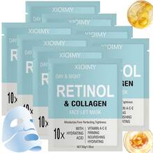 Xioimy 8 片装 10X 视黄醇和胶原蛋白修复面膜，注入透明质酸、维生素 A、C、E，提供保湿、抗皱、紧致、保湿、亮白，非常适合疲劳暗沉的皮肤，面部护理，面膜 - 藍色 - 查看 1
