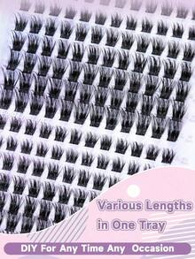 168PCS C-Curl Natural Lash Clusters Clear Band Eyelash Clusters Wispy Lashes Clusters 10-16mm Cluster Eyelash Extensions Individual Lashes DIY Lash  Natural Look - Black - View 6