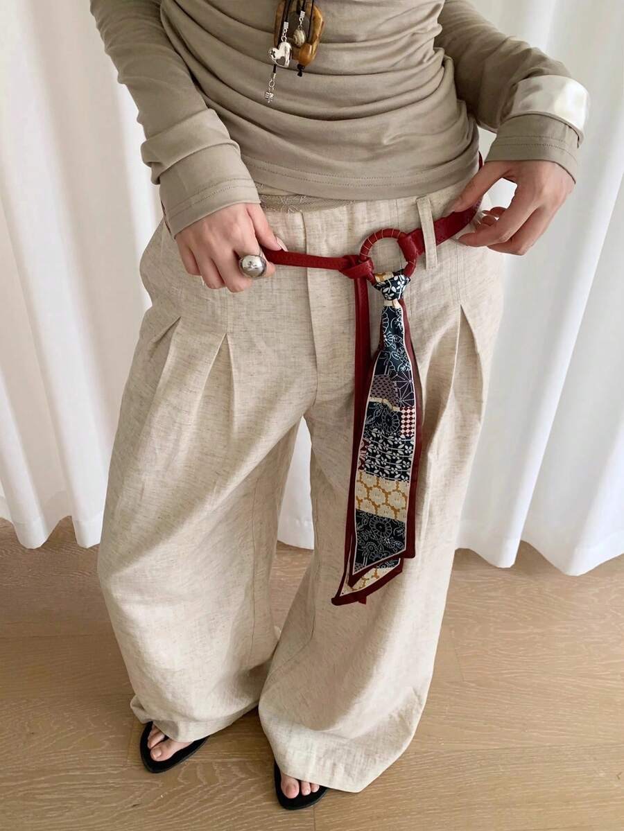 1 chiếc thắt lưng PU cổ điển phong cách Bohemian thường ngày dành cho nữ kèm khăn quàng cổ, đa năng để mặc hàng ngày, phù hợp với mọi mùa - Thắt lưng + khăn quàng cổ nữ - Xem 1