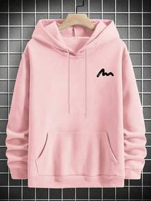 男士印花保暖连帽衫，街头风，秋冬季长袖上衣 - 粉色 - 查看 5