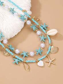 2 件套贝壳和海星串珠项链，适合女孩，适合节日和日常佩戴 - 彩色 - 查看 7