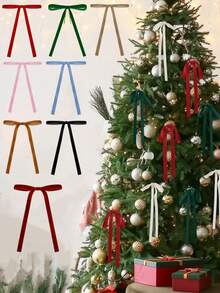 25pcs/10pcs Velvet Christmas Bows (With Gold Ribbon, Easy To Tie) - Ideal For Christmas Tree Decoration, Rustic Crafts And Gifts | Classic Polyester Ribbon Bows, Suitable For Holiday Home Decor, Wedding Decor, Christmas Decor, Christmas Tree Decor, Christmas Gift Wrapping, New Year Decor, Christmas Gift Box Decor, Tabletop Decor, Wedding Bouquets, Gift Wrapping And Party Decor, Christmas Home Decor - Multicolor - View 2