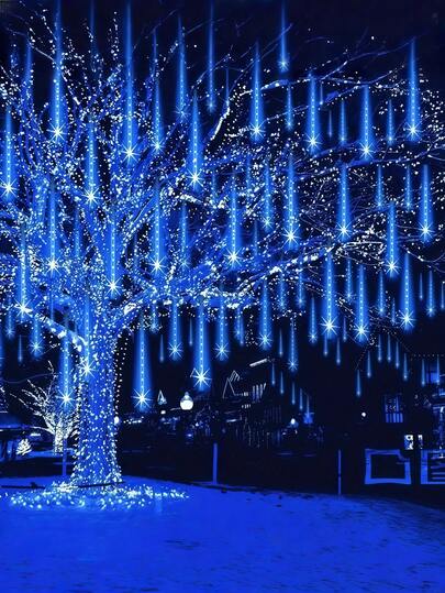 1set/8pcs Solar Meteor Shower Light, Romantic Meteor Shower Effect Decorative Lamp, 192 LEDs, 8 Lighting Modes, Suitable For Winter And Christmas Decoration, Outdoor Waterproof Garden And Courtyard Decorative Lamp, Tree, Eaves, Festival, Party Pink Atmosphere Lamp, Christmas Decorative Lamp