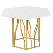 Modern Hexagonal Marble Dining Table, Black Metal Branch Frame, Simple Aesthetic Coffee Table, Suitable For Dining Room And Living Room