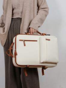 Zaino da viaggio espandibile, zaino per laptop multifunzione di grande capacità per donne - Beige, cinghie regolabili, scomparti multipli, materiale in nylon, zaino da lavoro