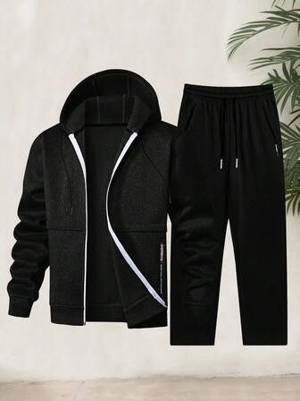 Men's Casual Sports Suit, Long Sleeve Top And Pants, Suitable For Outdoor Activities, Gym, Walking, Minimalist, Spring/Autumn