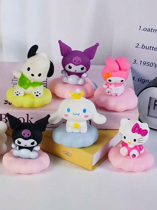 Sanrio 1 pieza Luz nocturna de silicona con diseño de nube y luna de dibujos animados, lámpara de ambiente, regalo de cumpleaños, decoración de dormitorio para niñas, decoración de pasteles, adecuada para decoración navideña, regalo para familiares y amigos