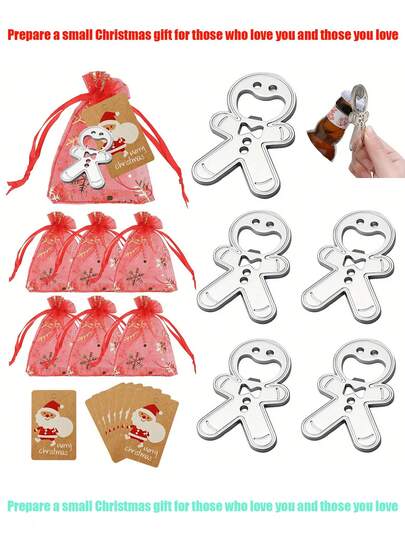15 件/9 件/套圣诞节银色姜饼人开瓶器套装圣诞节圣诞老人主题活动钥匙开瓶器、圣诞老人贺卡、红色圣诞袋、银色姜饼人、友谊日、圣诞节、隐藏物品卡 - 适合任何人的完美礼物、手机壳配件、小卡片、生日婚礼派对情人节返校毕业礼物、口袋礼物、迷你隐藏物品纪念品