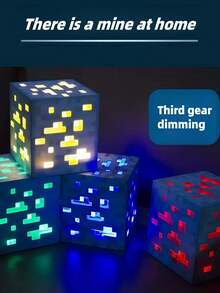 Minecraft 1pc Commemorative Edition Series Minecraft Pixel Ore Night Light - Blue/Green/Red/Yellow Style, Soft Silicone, Brightness Adjustable, USB Rechargeable, Suitable For Bedroom Decoration And Relaxation, Perfect For Sleep/Christmas And Birthday Gifts, Suitable For Teens And Adults, Themed Parties
