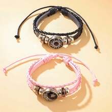 2pcs/Set Holiday Party Gifts Fashion Couple Sun, Moon Boyfriend And Girlfriend Gift, Good Friends Combination Luminous Bracelet Set, Stainless Steel Sweat-Proof And Non-Fading