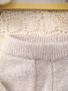 女婴3D蝴蝶结针织毛衣+纯色口袋裤套装 - 杏色 - 查看 7