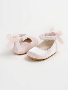 Infant Girls Mary Jane Flats - Infant Newborn Walking Shoes Soft Rubber Sole Princess Wedding - Pink - View 3