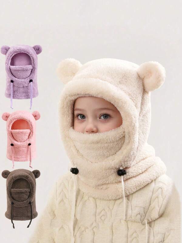Gorros de bebé niños y niñas para otoño e invierno - Orejas lindas para prevenir el frío - Gorro - Bufanda integrada con máscara protectora facial - Adecuado para niños y niñas de 3 a 8 años
