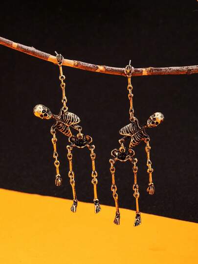 1 对骷髅耳环，适合万圣节，哥特式暗黑风格，男女通用