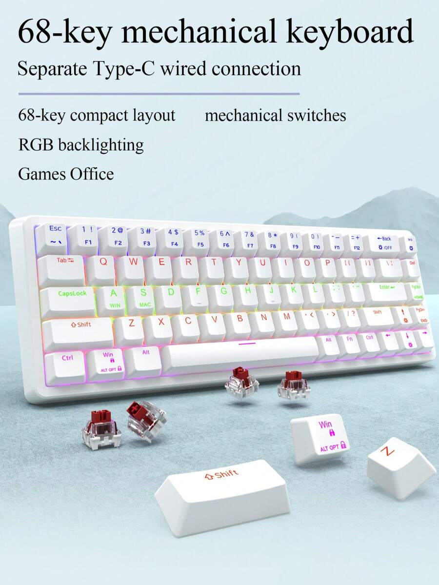 CHANGXIE F68 Wired RGB Backlit 68% Mechanical Gaming Keyboard, Red ...