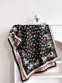 1 pezzo Elegante sciarpa jacquard a motivo di carrozza con rose, scialle/coperta calda per donna, versatile per uso quotidiano, ambienti climatizzati, autunno/inverno, alla moda, scalda collo, adatto come regalo