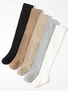 5双装婴儿秋冬柔软舒适保暖休闲短袜，弹性袖口设计，适合日常穿着 - 彩色 - 查看 1