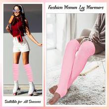 Long Leg Warmers Women 24 Inch Over Knee Knit Ribbed Leg Warmer Stirrup Yoga 80s Party Dance Ballet Supply - 粉色 - 查看 5