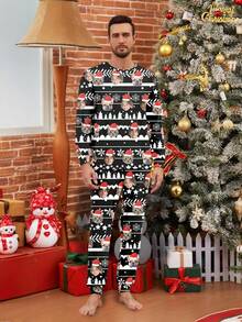 Printstory Customized Men's Pajama Set, Personalized With Any Pattern, Unique Custom Gift, Suitable For Family And Friends, Christmas - Black - View 5