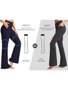 3pcs High-Waisted Wide Leg Pants - Stretchy Knit Trousers With Deep Pockets For Yoga, Lounge & Daily Commute - 3pcs Khaki+Grey+Black - 查看 5
