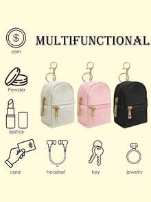 Portachiavi zaino mini per donna, borsetta carina per cosmetici, borsetta piccola in PU per cosmetici, accessori portachiavi, borsa per rossetto, borsa con zip, accessori autunnali