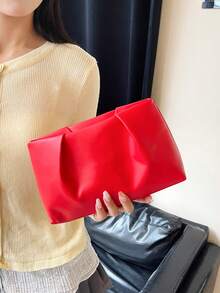 小信封形编织手提包，复古风格女包 - 紅色 - 查看 2