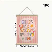 1幅带框帆布墙画，儿童房装饰，“女孩只想玩得开心”励志名言画，彩虹艺术，波西米亚风格，婴儿房/儿童房装饰，孕妇房装饰 - 彩色 - 查看 11