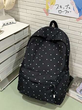 A Stylish And Versatile Women's Shoulder Bag Featuring A Polka Dot Pattern, Designed For Daily Use, School, And Commuting. It Offers Ample Storage Space And A Minimalist Aesthetic.