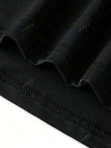 Camiseta de manga corta para damas con estampado de patrones, top de cuello redondo suelto y casual, se puede lavar aáquina para comodidad durante las cuatro estaciones. - Negro - Ver 2