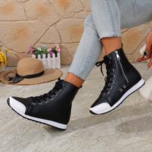 Plus Size Fashion Women's Boots, Classic Black Boots With Side Zipper, Women's Ankle Boots, Flat, Breathable, Autumn/Winter Boots - Black - View 3