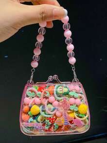 20 件可爱卡通花朵和蝴蝶结发夹套装，适合女孩 - 彩色弹性马尾辫带珍珠首饰盒