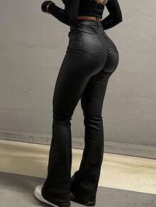 GILIPUR Y2K Women's Solid Color Pocket Straight Loose Casual Versatile PU Leather Pants Fall Clothes Outfits Vintage Clothes Going Out Outfits Winter Christmas And Valentine's Day Holiday Gifts For New Year Appears Refined But Relaxed Perfect For Fancy Banquets, Casual Dinners, And Concert Nights