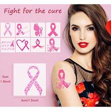 160 PCs Pink Ribbon Tattoos Breast Cancer Awareness Temporary Tattoos - 粉色 - 查看 3