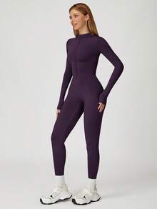 MASKERT 女士连体裤，舒适亲肤高弹运动服/瑜伽裤 - 紫色 - 查看 6