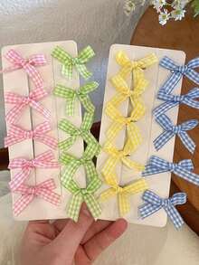 20 件/套女士格子蝴蝶结鳄鱼发夹优雅侧刘海夹可爱发饰时尚发夹日常使用（无卡包装）爪夹发夹发夹，学校用品，学院，蝴蝶结