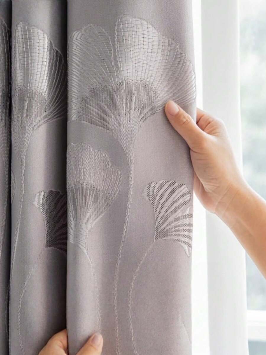 1pc Jacquard Ginkgo Leaf Thickened Blackout Curtain, Sunshade, Dust-Proof, For Bedroom, Living Room, Partition Door