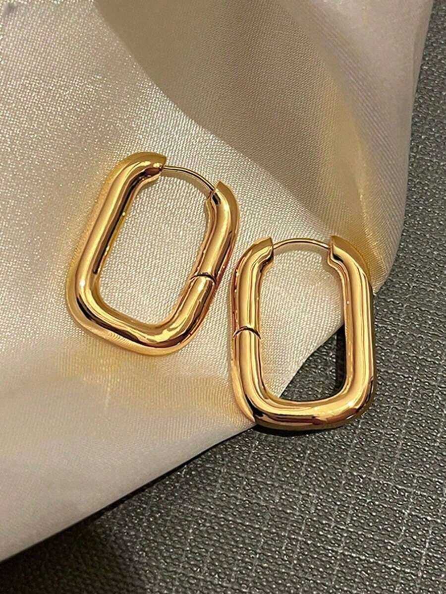 1pair Simple TearDrop Hoop Earrings, Chunky Gold Tone Water Droplet Earrings, U-Shaped Earrings, Oval Hoop Earrings, Stylish And Elegant Lightweight Dainty Women Jewelry, Perfect Gift For Her - 金色U形耳環 - 查看 1