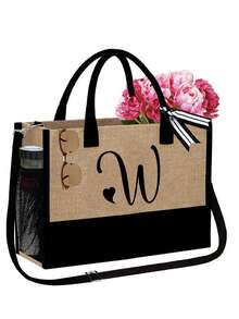 两件套女士沙滩手提包，配有可拆卸肩带，可定制A-Z字母，超大容量。肩带可根据个人喜好拆卸，包含化妆包和拉链小袋，可存放洗漱用品、零钱或文具。 - 彩色 - 查看 76