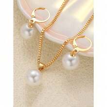 3pcs/Set Minimalist Pearl Necklace & Earrings Set, Suitable For Women's Daily, Festival And Party Wear