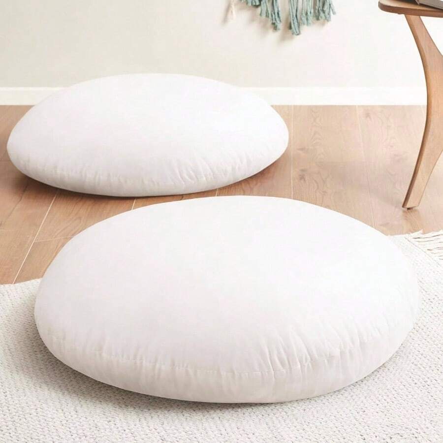 Round Floor Pillow Insert, Large Thick Meditation Cushion, 32 Inch Circular Seating Cushions, Foam Added, Advanced - 白色(僅插入)+ 2 包 - 查看 1