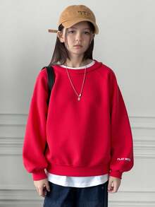 DAZY 秋季 Tween Girl 字母刺绣圆领针织羊毛运动衫 - 紅色 - 查看 4